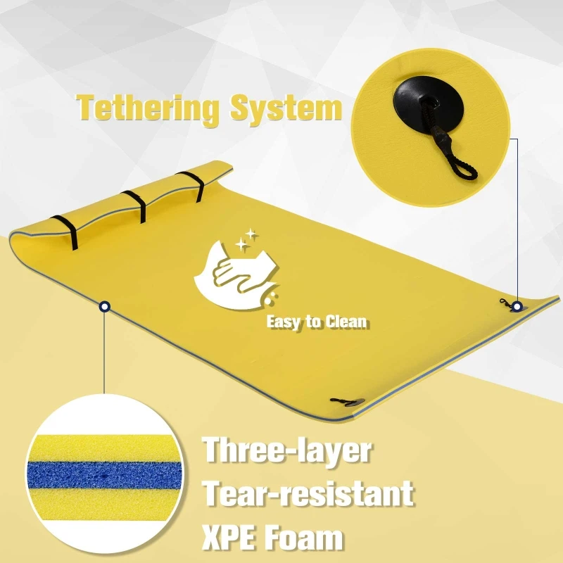 HOMCOM Floating Water Mat Float Pad Used in Lake Pool Water Beach Sea Ocean Yellow