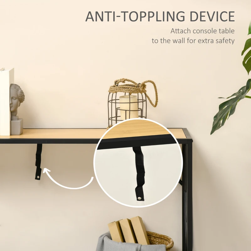 HOMCOM 47.25" Console Table, Industrial Sofa Table with Metal Frame for Living Room, or Hallway, Natural/Black