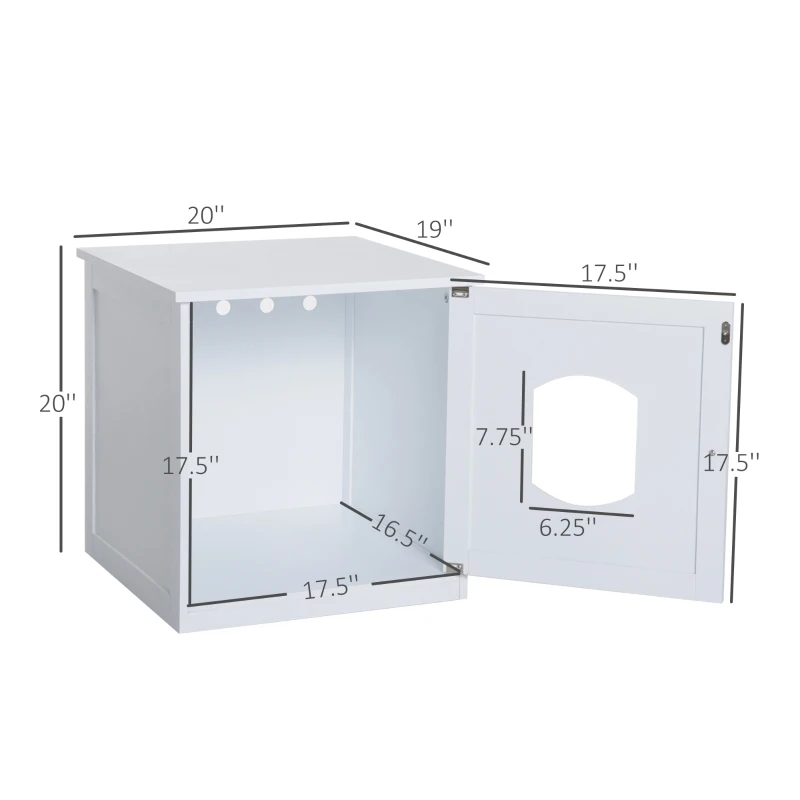 PawHut Decorative Wooden Covered Cat House Side End Table Mess Free Cat Litter Box Hideaway Cabinet Enclosure - White