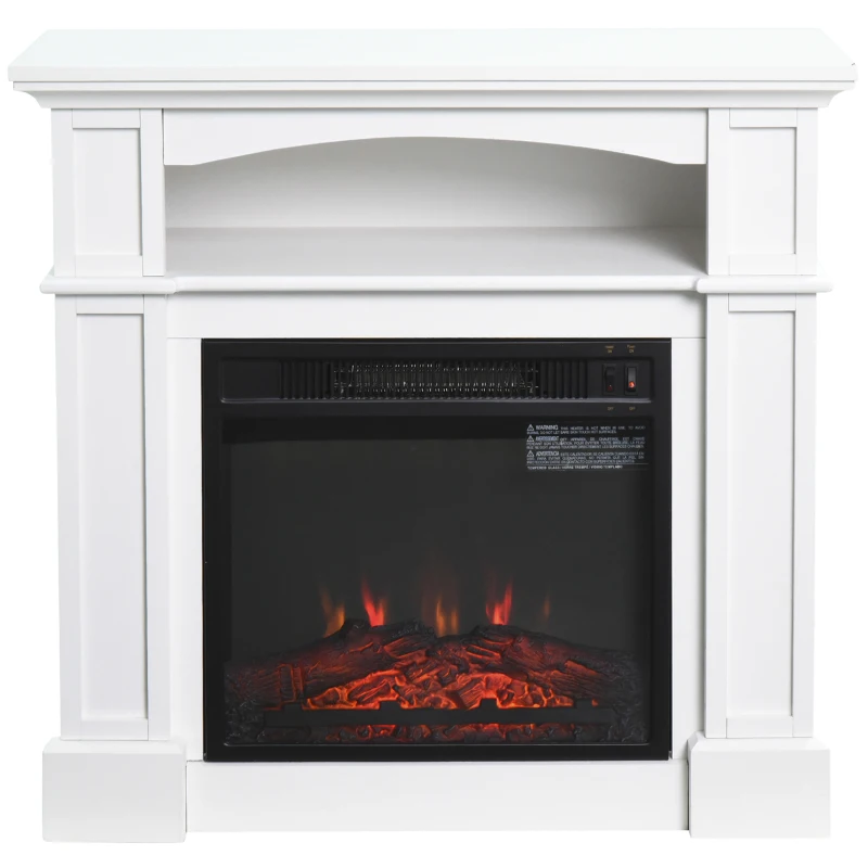 HOMCOM 31.75" W x 31" H Electric Fireplace Mantel TV Stand, Media Console Center Cabinet with a Shelf, White