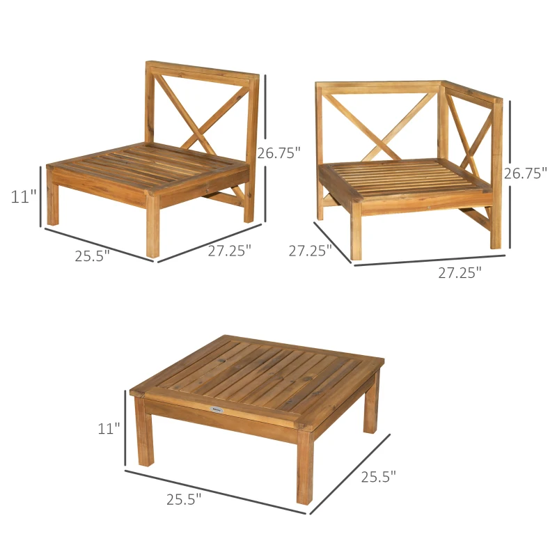 Outsunny 6-Piece Patio Furniture Set, Wooden Conversation Set, Modular Design Sectional Sofa Set with Coffee Table & 8 Pillows for Lawn, Backyard, White