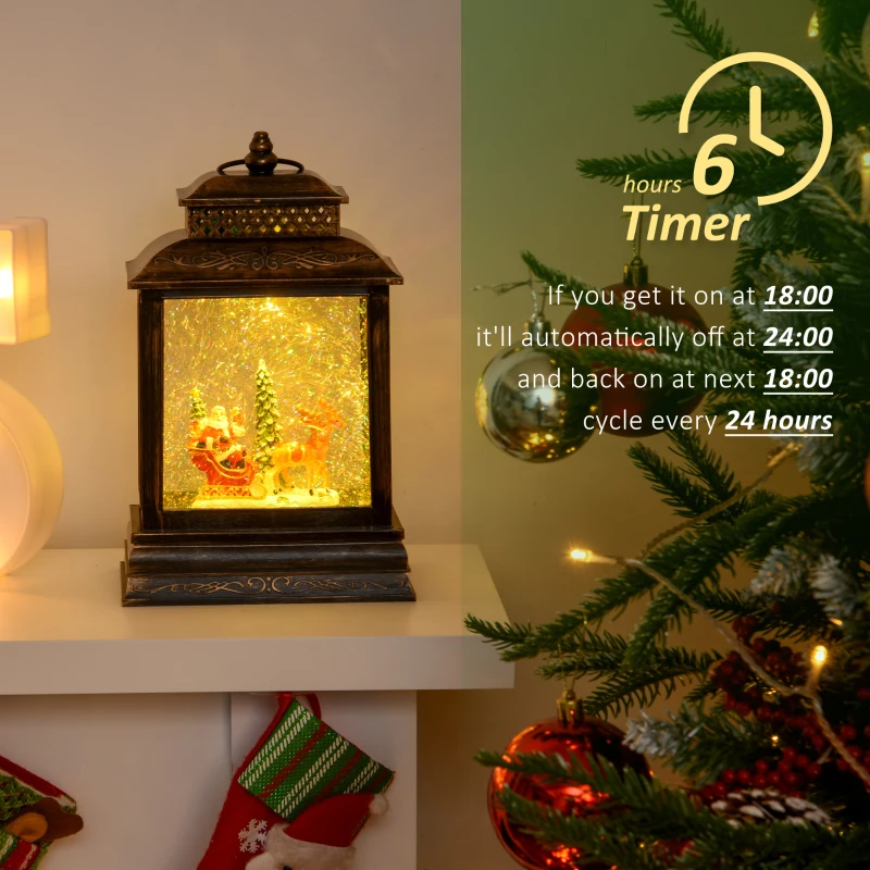 HOMCOM Christmas Snow Globe WaterLantern Music Box with Light, Ring Handle Holiday Home Novelty Decorations, Santa Bring Gift with Reindeer