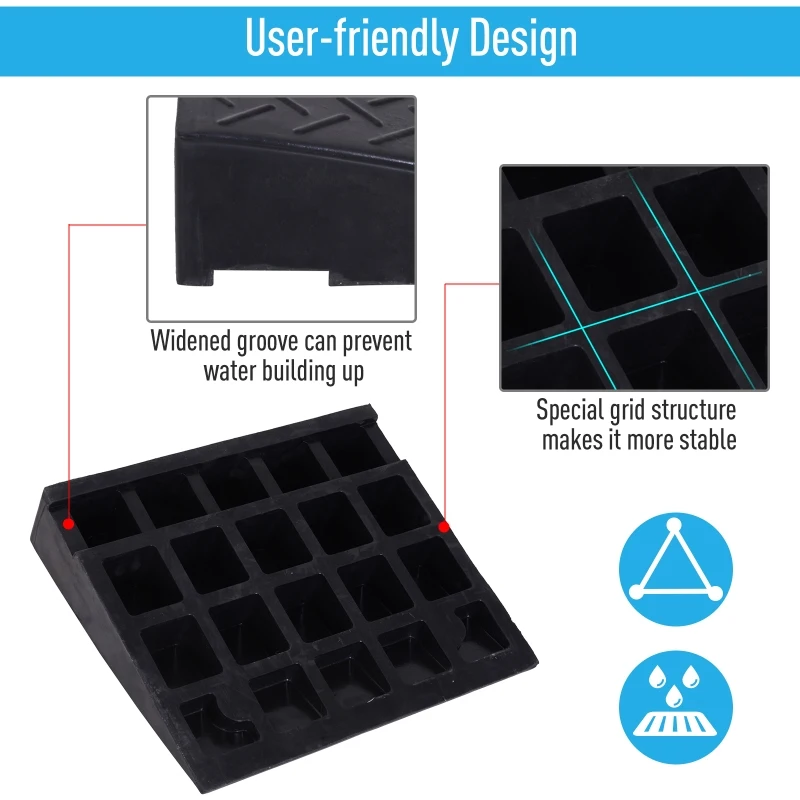 HOMCOM Rubber Curb Ramps Set, 4'' Heavy Duty Driveway Ramps with 33,000lbs Weight Capacity for Low Cars, Motorcycle, 2 Pack, 19" x 16.5" x 4"