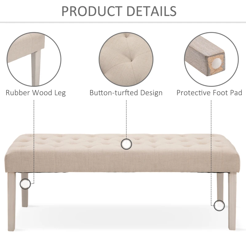 HOMCOM Simple Tufted Upholstered Ottoman Accent Bench with Soft Comfortable Cushion & Fashionable Modern Design, Beige