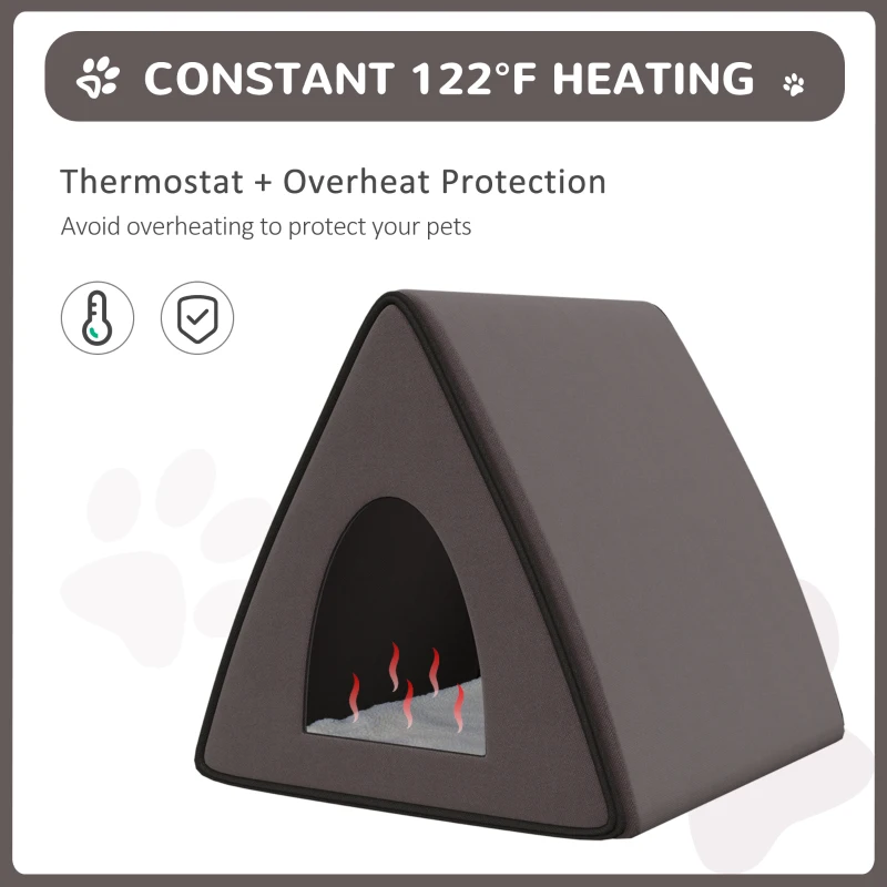 PawHut Heated Cat House A-Frame Pet Shelter with Zippered Water-resistant Roof for Indoor and Outdoor
