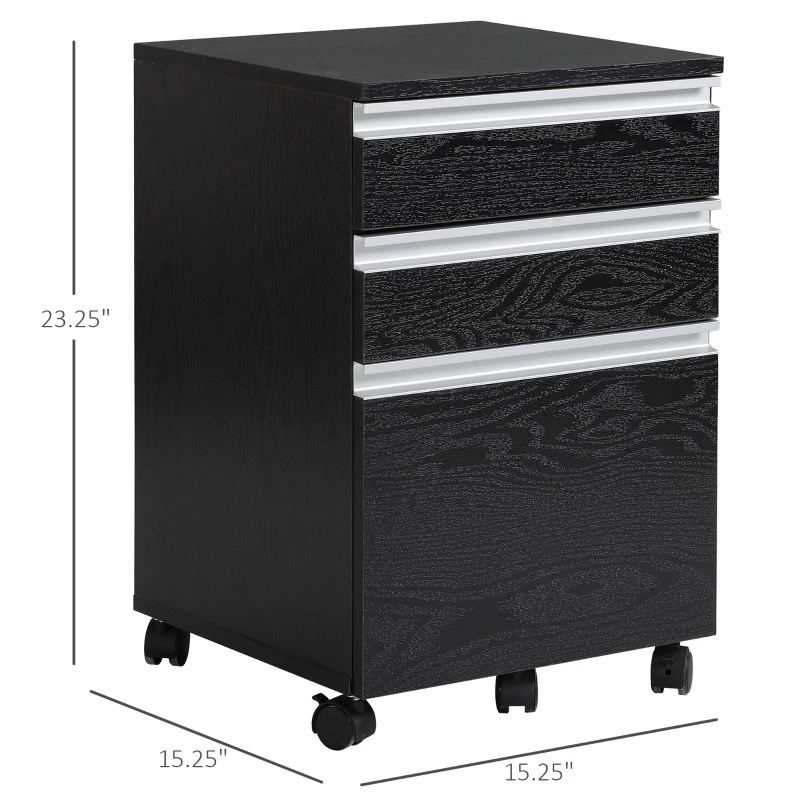 HOMCOM 23.25" 3-Drawer Office Storage Cabinet with Wheels, Dark Wood