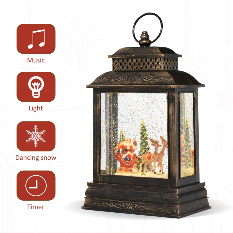 HOMCOM Christmas Snow Globe WaterLantern Music Box with Light, Ring Handle Holiday Home Novelty Decorations, Santa Bring Gift with Reindeer