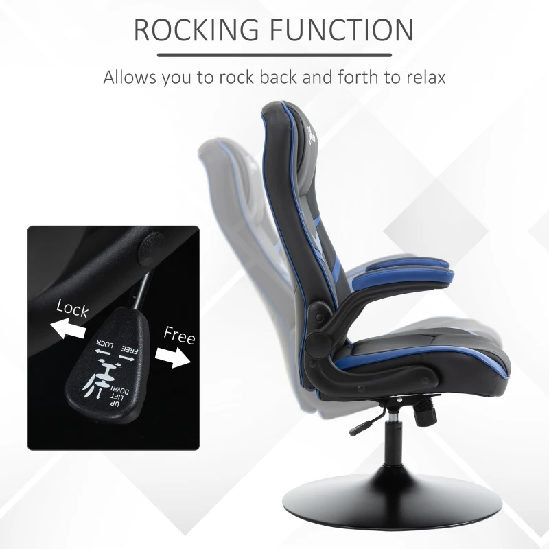 Vinsetto High Back Video Gaming Chair Height Adjustable Flip-up Armrest 360° Swivel Racing Gamer with Pedestal Base, Black and Blue