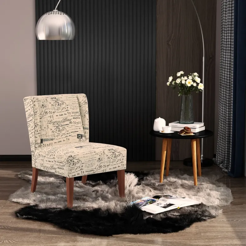 HOMCOM Upholstered Armless Accent Chair, Leisure Side Chair with Wingback, Soft Linen Fabric and Solid Wood Legs, Decorative for Bedroom, Living room, Letter