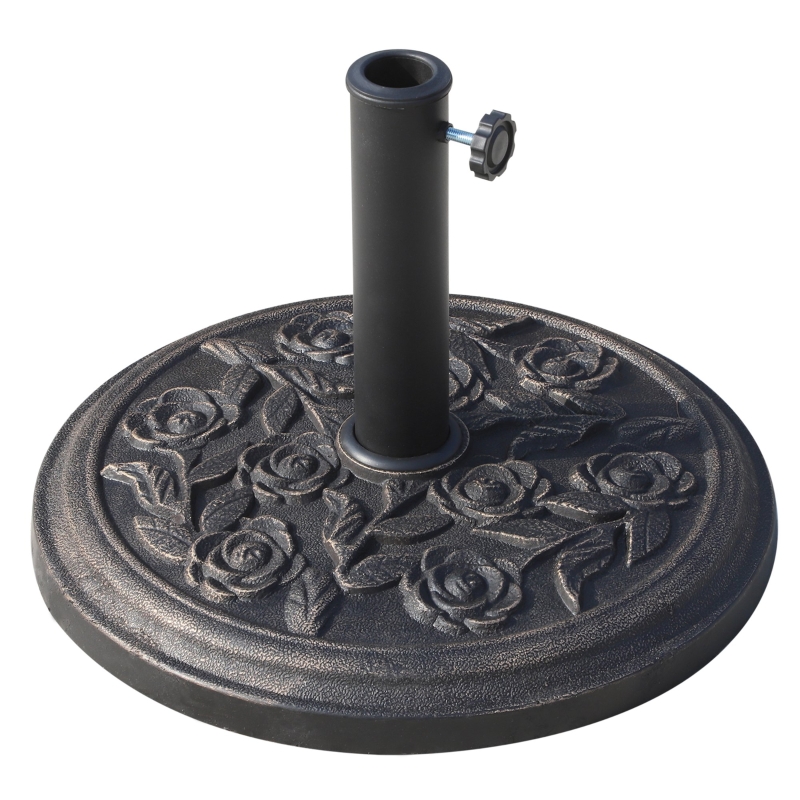 Outsunny 19" Round 21 lb Decorative Resin Rose Floral Umbrella Pole Holder with Bronze Finish