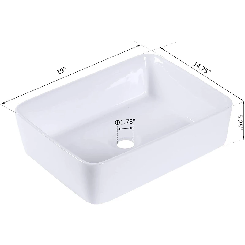 kleankin Rectangular Vessel Sink Above Counter Art Basin Porcelain Ceramic Bathroom Vanity Laundry Sink - High Glossy White