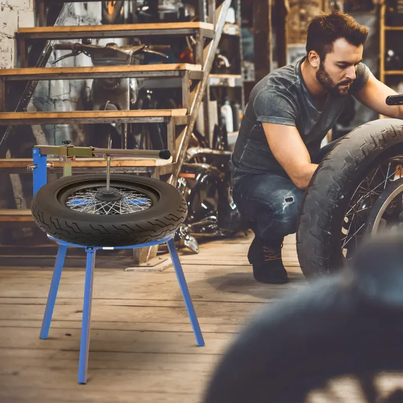 DURAND Adjustable Motorcycle Tire Changing Stand, 16"-24", Durable Steel Frame, Portable Design, Blue - Perfect for DIY Mechanics
