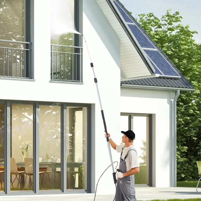 Outsunny Pressure Washer Extension Wand, 18ft High Power Telescoping Pressure Washer Wand with 3/8 Inch Quick Connection, 2 Spray Nozzle Tips, 2 Wand Pivoting Couplers, Support Belt, 4000 PSI