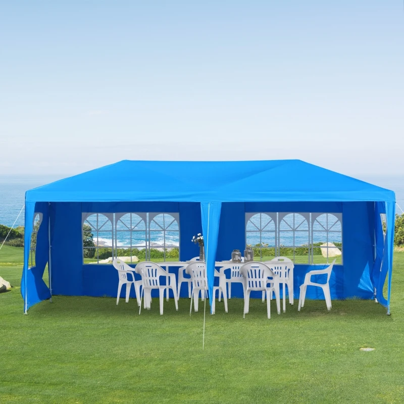 Outsunny Large 10' x 20' Gazebo Canopy Party Tent with 4 Removable Window Side Walls,Wedding, Picnic Outdoor Events - Blue