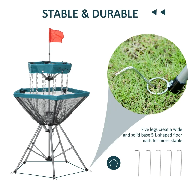 Soozier Portable Disc Golf Basket Target with 12-Chain, Easy Carry Bag, Blue