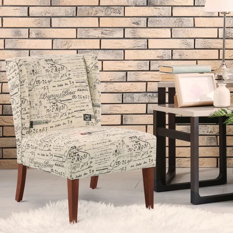 HOMCOM Upholstered Armless Accent Chair, Leisure Side Chair with Wingback, Soft Linen Fabric and Solid Wood Legs, Decorative for Bedroom, Living room, Letter