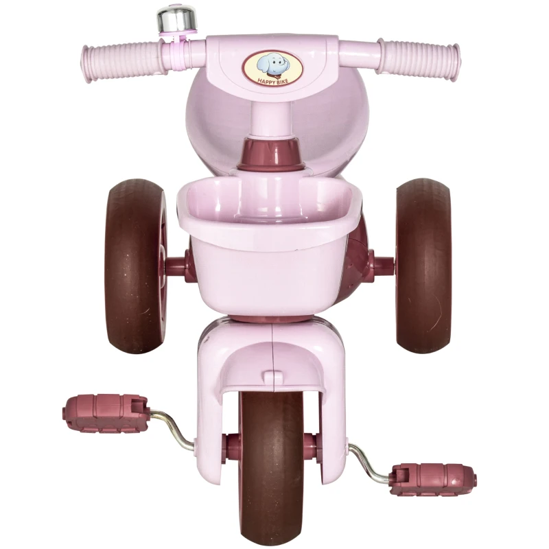 Qaba Tricycle 3-Wheeler Ride-on Toy with 2 Storage Baskets on Front & Back & Non-Slip Handlebar, Pink