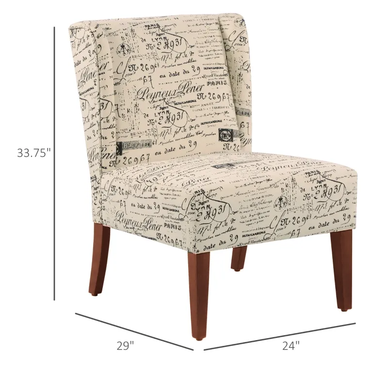HOMCOM Upholstered Armless Accent Chair, Leisure Side Chair with Wingback, Soft Linen Fabric and Solid Wood Legs, Decorative for Bedroom, Living room, Letter