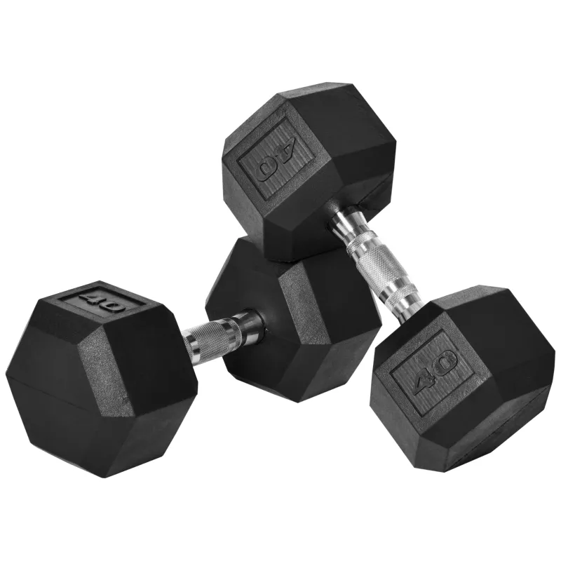 Soozier 2 x 40lbs Hex Dumbbells Set of 2, Rubber Weights Exercise Fitness Dumbbell with Non-Slip Handles, Anti-roll, for Women or Men Home Gym Workout