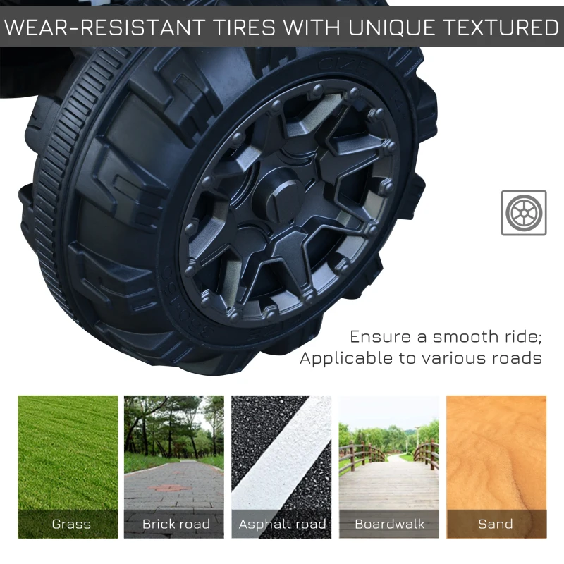 Aosom 12V Kids ATV Ride-on Four Wheeler Car with Bluetooth MP3 Real Working Headlights, Music/Radio Player, & Smooth Suspension, White