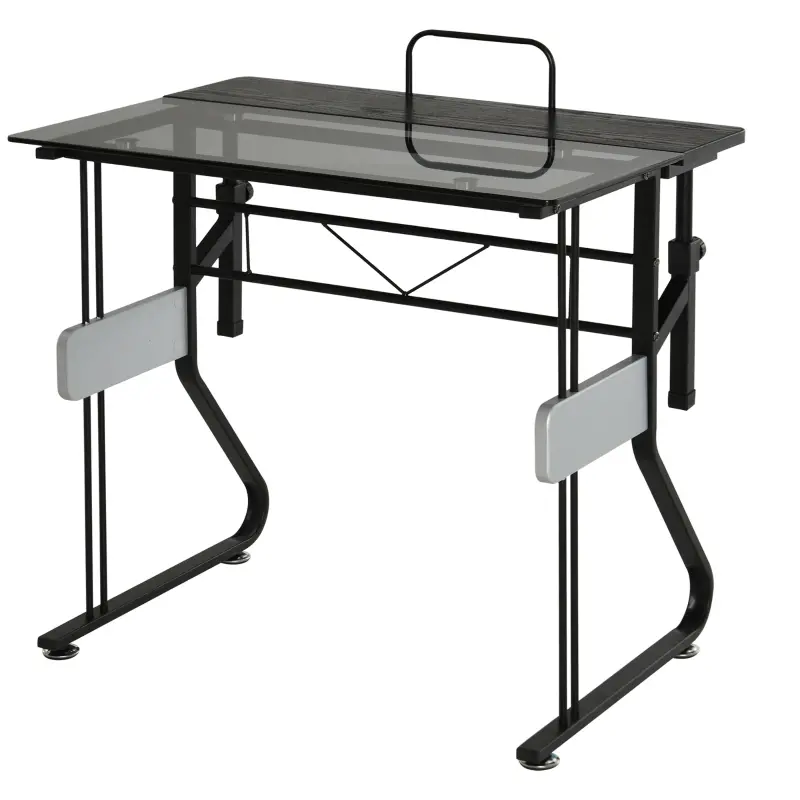 HOMCOM Writing PC Computer Desk with Height Adjustable Monitor Stand and Foot Pads for Home Office Workstation, Black