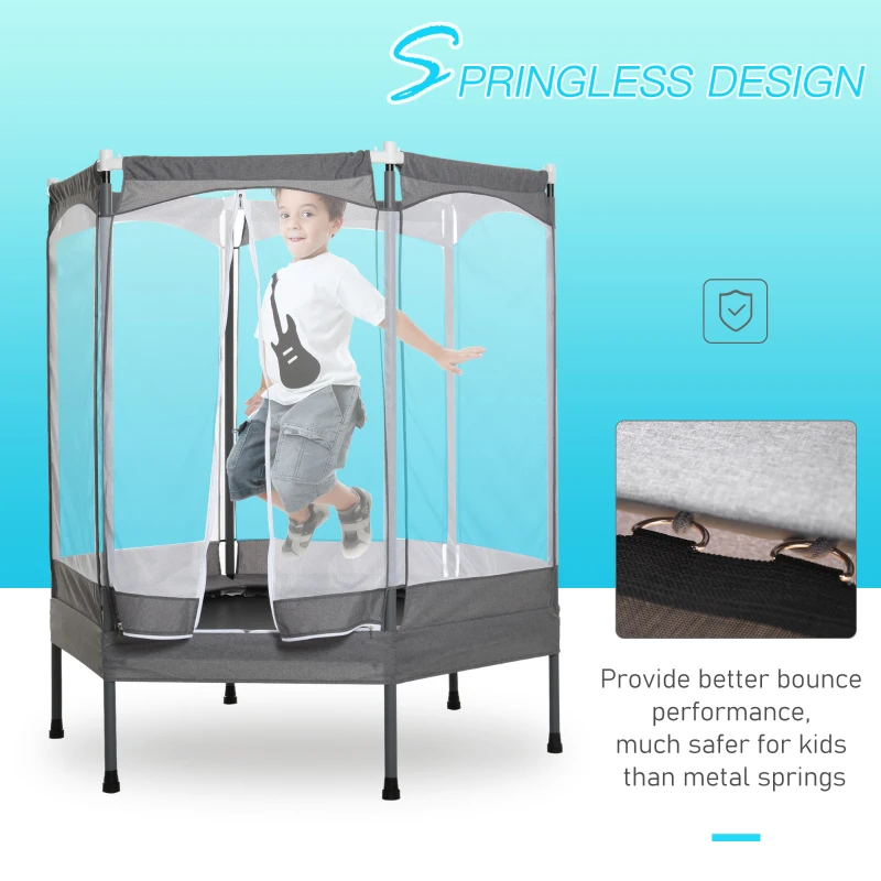 Qaba 59" Mini Rebounder Trampoline for Kids with Net Enclosure, Elastic Harness, & Heavy Duty Bungees