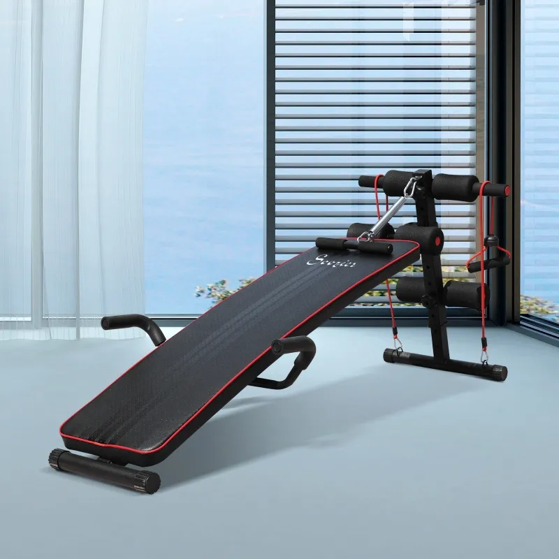 Soozier Foldable Sit Up Bench Core Workout Adjustable Weight Thigh Support  for Home Gym Black and Red