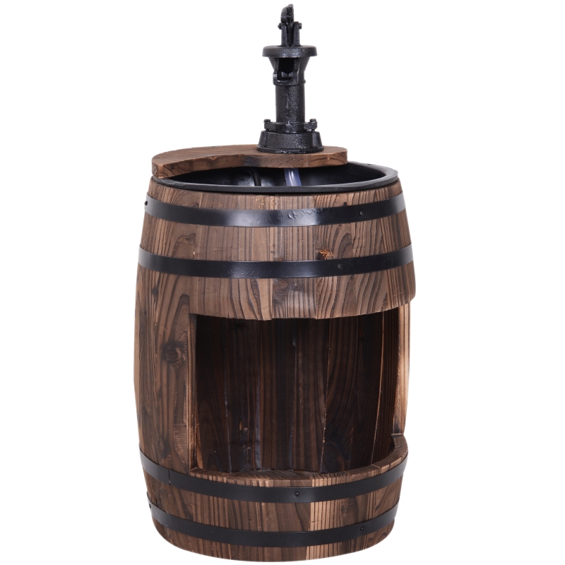 Outsunny 2-Tier Wooden Water Pump Fountain for Fun Garden Decor with Planting Flower Box Base & a Durable Sturdy Design