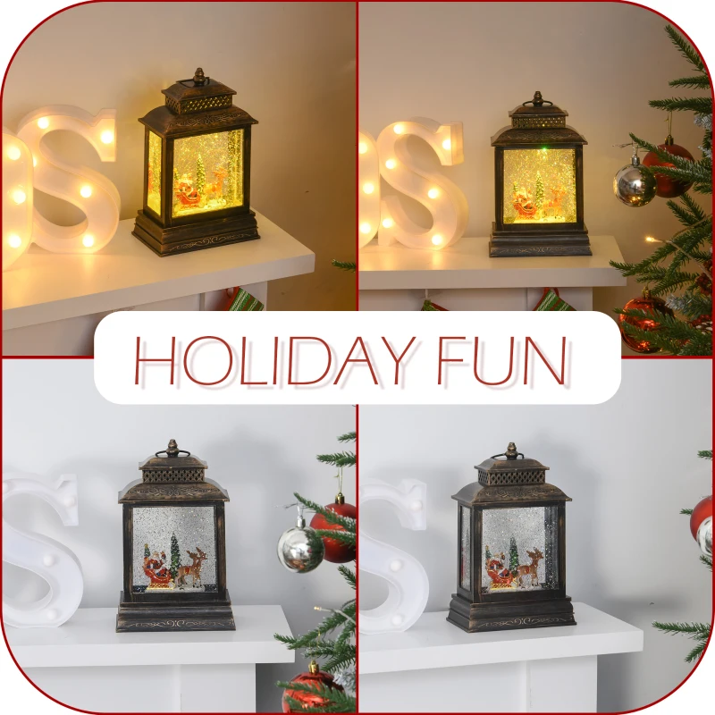 HOMCOM Christmas Snow Globe WaterLantern Music Box with Light, Ring Handle Holiday Home Novelty Decorations, Santa Bring Gift with Reindeer