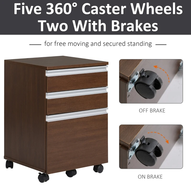 HOMCOM 23.25" 3-Drawer Office Storage Cabinet with Wheels, Brown