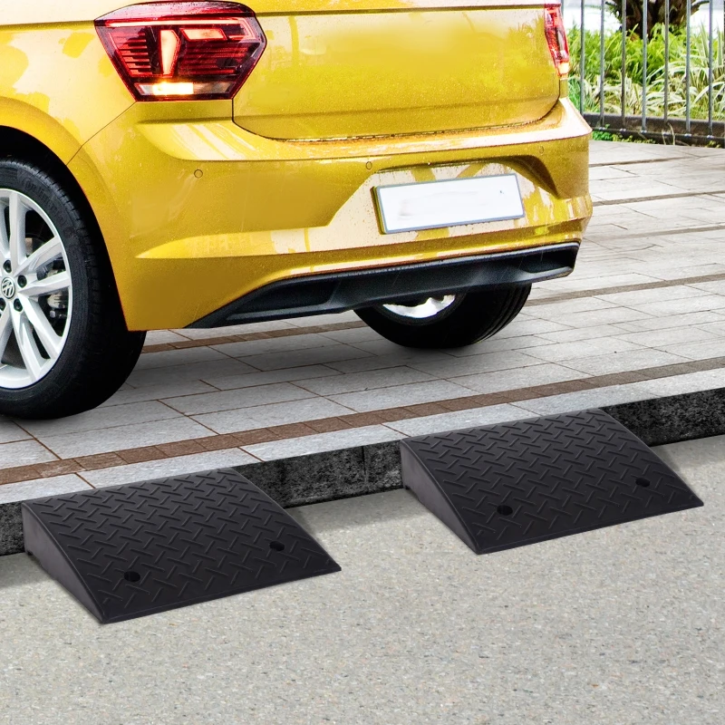 HOMCOM Rubber Curb Ramps Set, 4'' Heavy Duty Driveway Ramps with 33,000lbs Weight Capacity for Low Cars, Motorcycle, 2 Pack, 19" x 16.5" x 4"