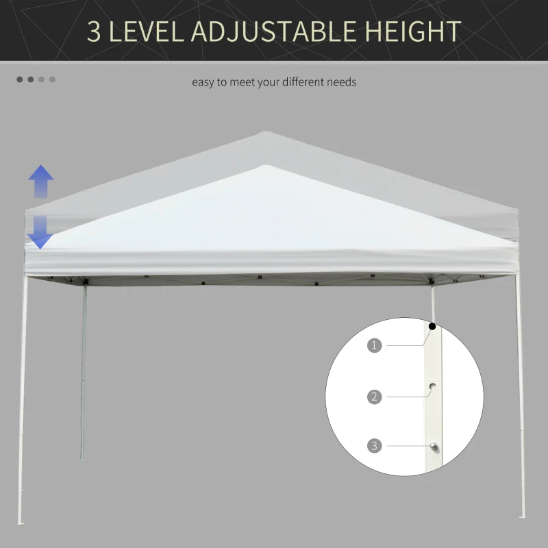 Outsunny 13' x 13' Pop Up Canopy Tent with 3-Level Height Adjustable, Instant Sun Shelter, Tents for Parties with Carry Bag, White
