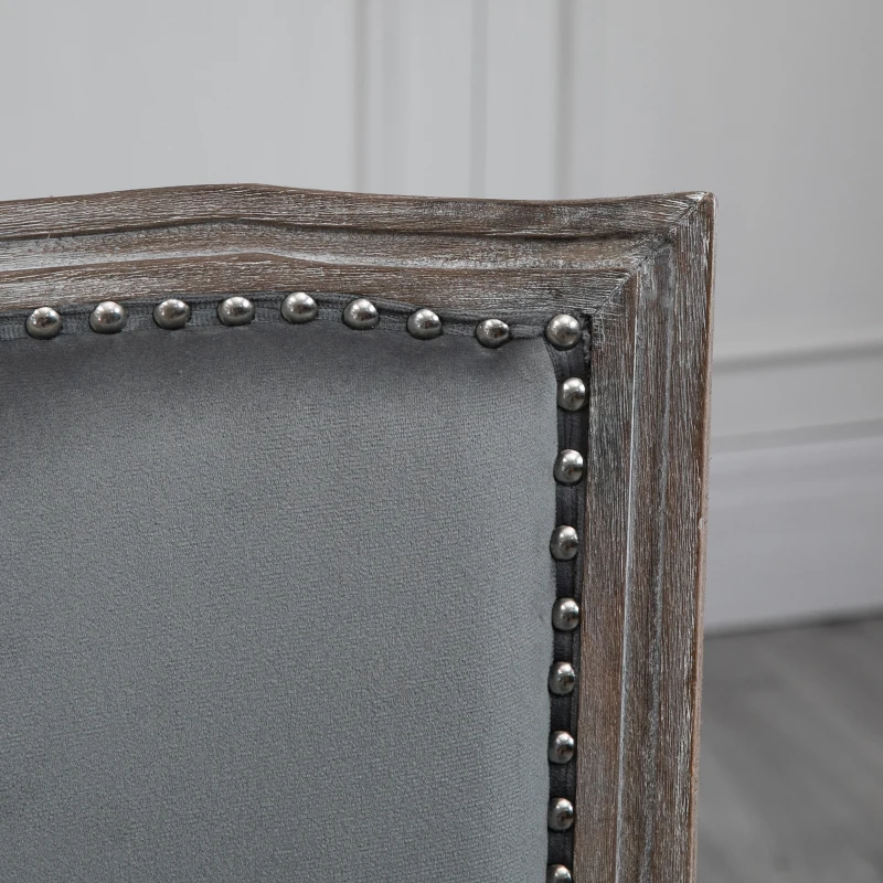 HOMCOM Vintage Upholstered Dining Chairs Set Of 2 with Nailhead Trim , Thick Padded Seat Cushions, and Wood Legs, Grey