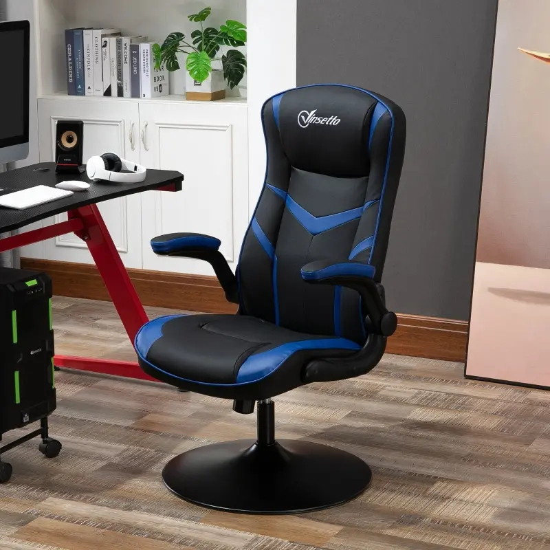 Vinsetto High Back Video Gaming Chair Height Adjustable Flip-up Armrest 360° Swivel Racing Gamer with Pedestal Base, Black and Blue