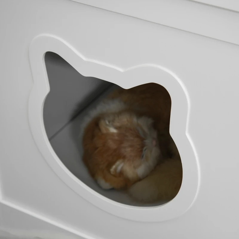 PawHut Wooden Cat Litter Box Enclosure, Hidden Cat Washroom, Kitten House with Nightstand End Table and Storage Rack Magnetic Doors, White