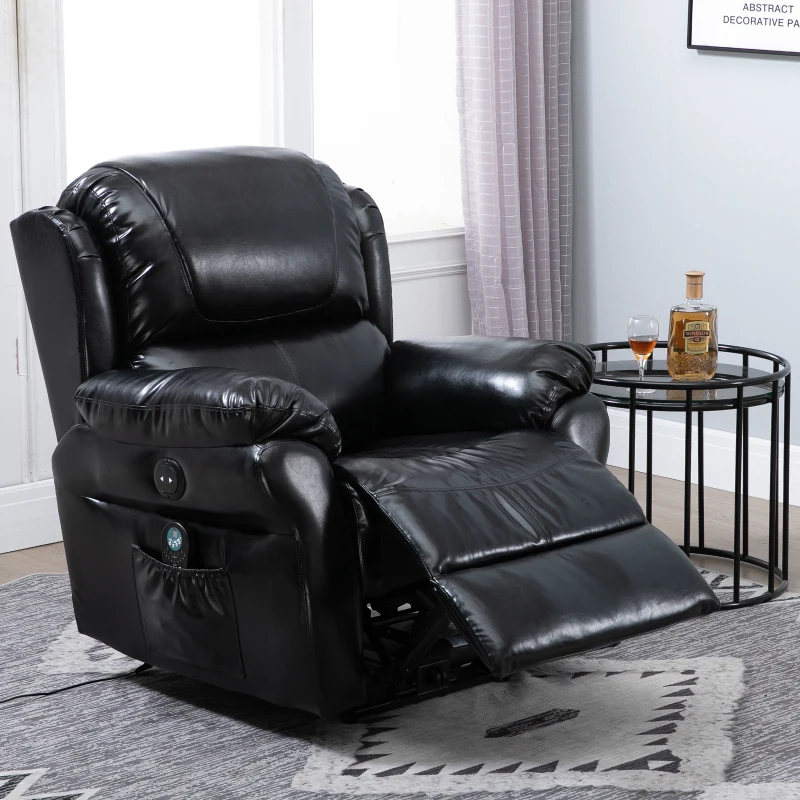 HOMCOM Power Massage Recliner Chair with Heat and Remote Control, 8 Massaging Points, PU Leather - Black