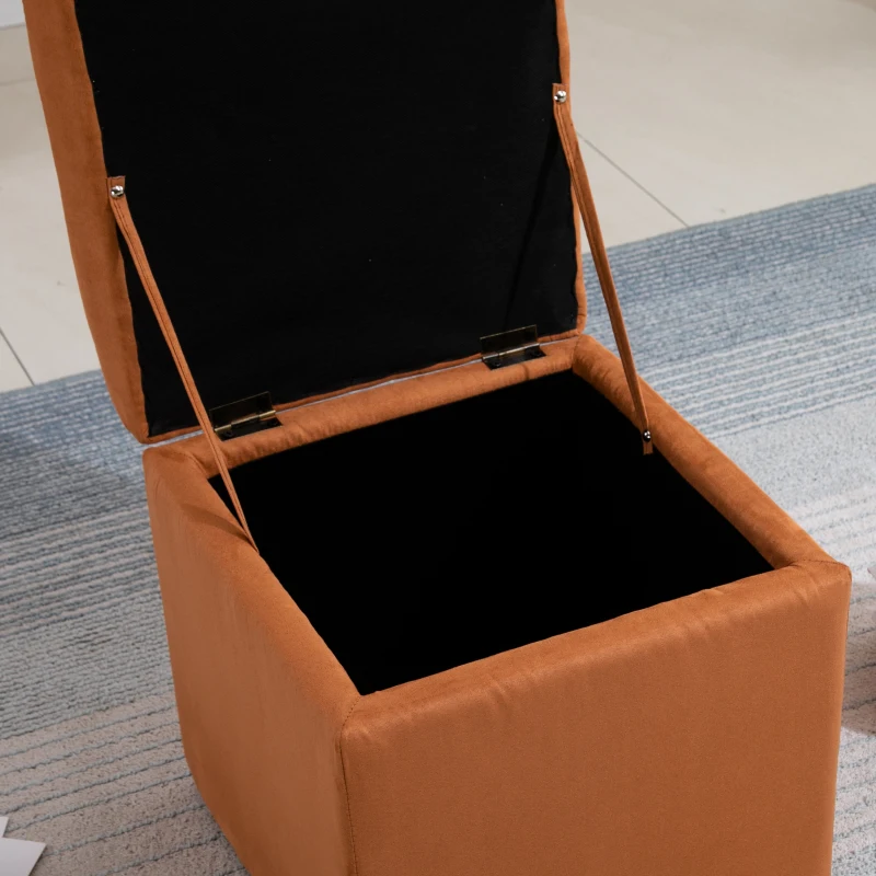 HOMCOM 16" Microfiber Upholstered Cube Storage Ottoman Footrest Seat with Hinged Lid - Brown