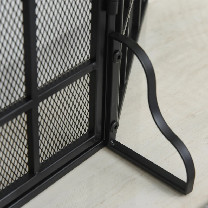 HOMCOM 3-Panel 49.25" W x 31.5" H Metal Mesh Screen Fireplace with Foldable Steel Spark Guard and Magnetic Doors, Black