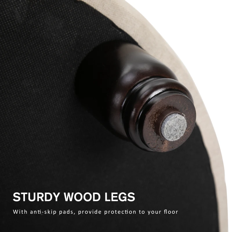 HOMCOM Round Linen-touch Fabric Storage Footstool Ottoman Button Tufted Footrest with Removable Lid, Beige