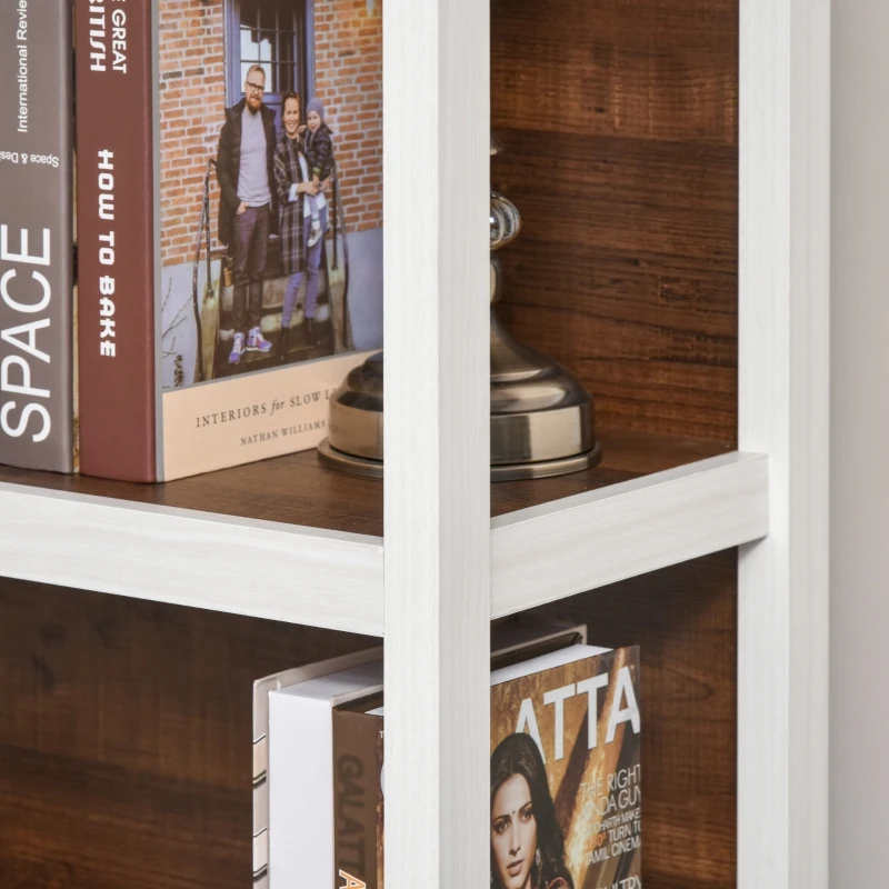 HOMCOM Shelves for Storage, 4 Tier Bookshelf Utility Organizer with Back Support and Anti-Topple Design, Walnut/White