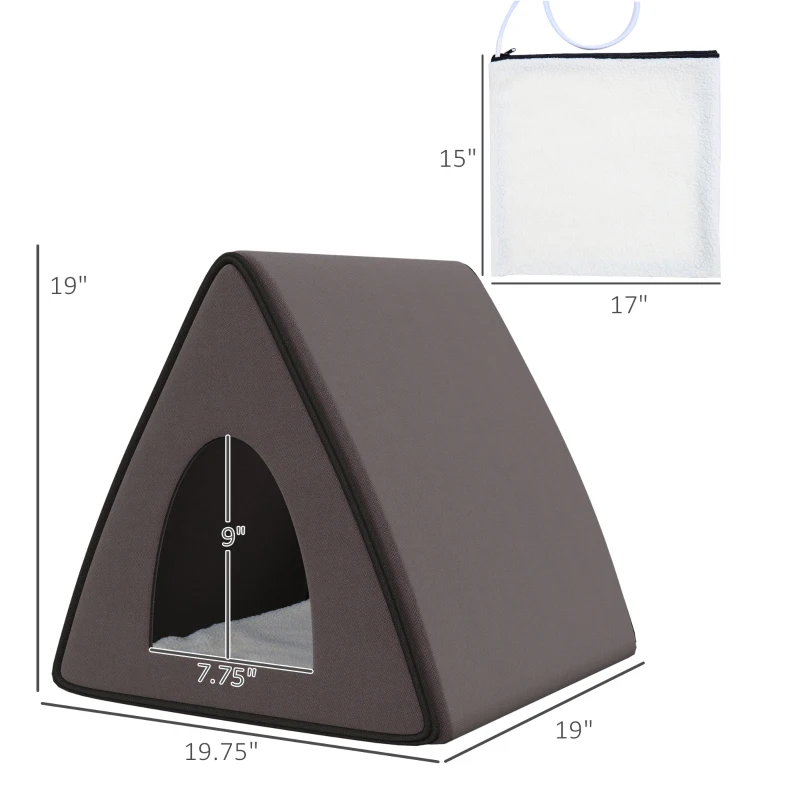 PawHut Heated Cat House A-Frame Pet Shelter with Zippered Water-resistant Roof for Indoor and Outdoor