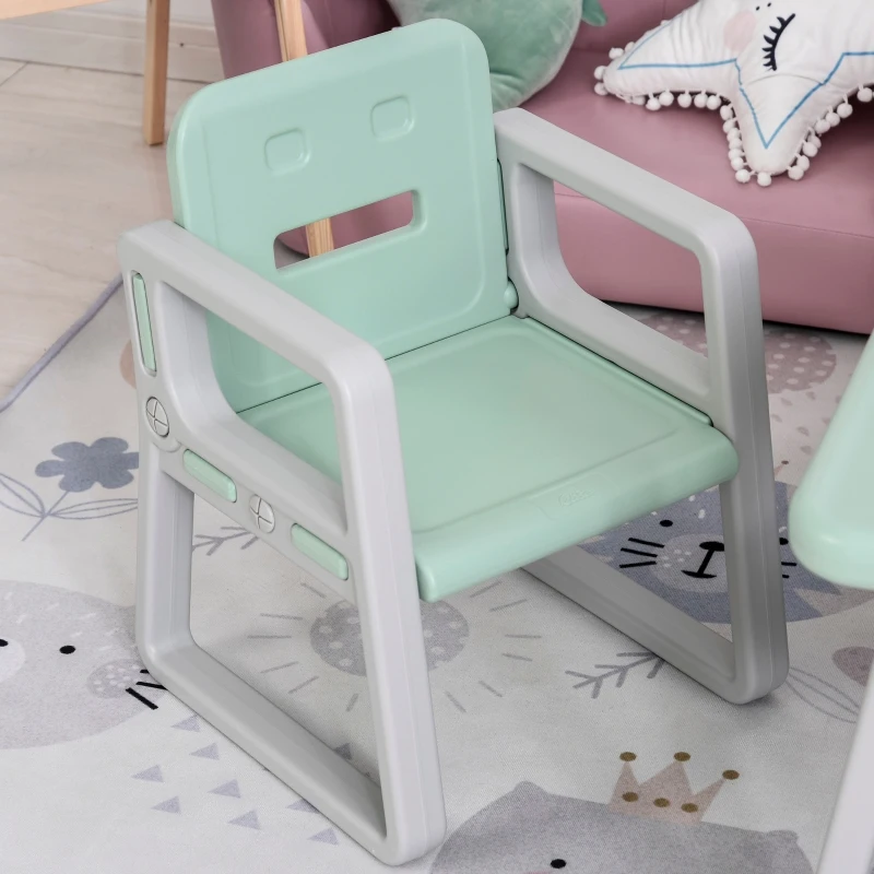 Qaba 3-Piece Kids Table and Chair Set Writing Desk with Armrest, Storage Space for Toddler Activities, Green