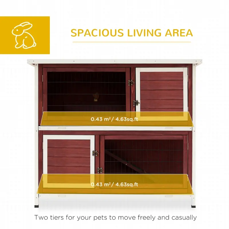 PawHut Rabbit Hutch 48" 2-Story Elevated Stacked Wooden Rabbit Hutch Small Animal Habitat with Ramp Between Both House Areas