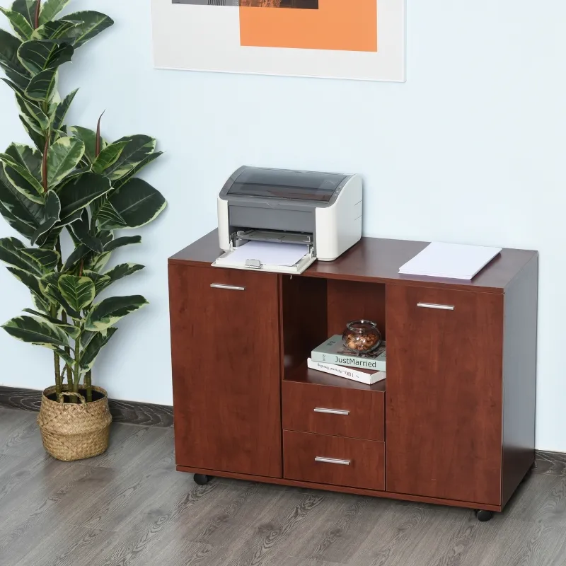 Vinsetto Multifunction Office Filing Cabinet Printer Stand with 2 Drawers, 2 Shelves, & Smooth Counter Surface, Brown