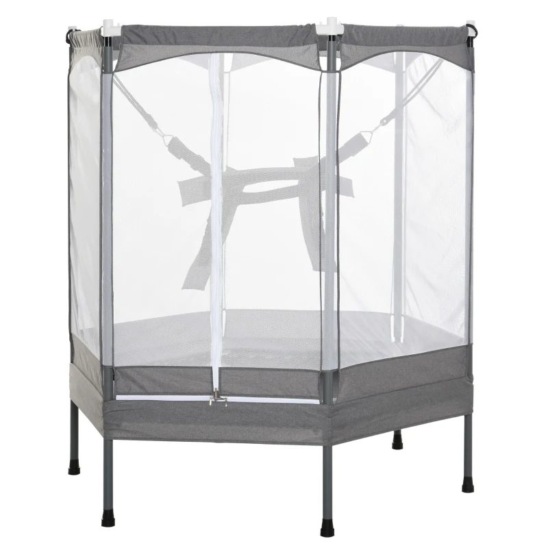 Qaba 59" Mini Rebounder Trampoline for Kids with Net Enclosure, Elastic Harness, & Heavy Duty Bungees