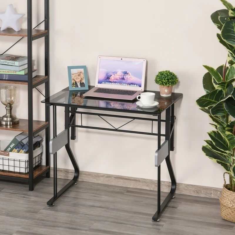 HOMCOM Writing PC Computer Desk with Height Adjustable Monitor Stand and Foot Pads for Home Office Workstation, Black