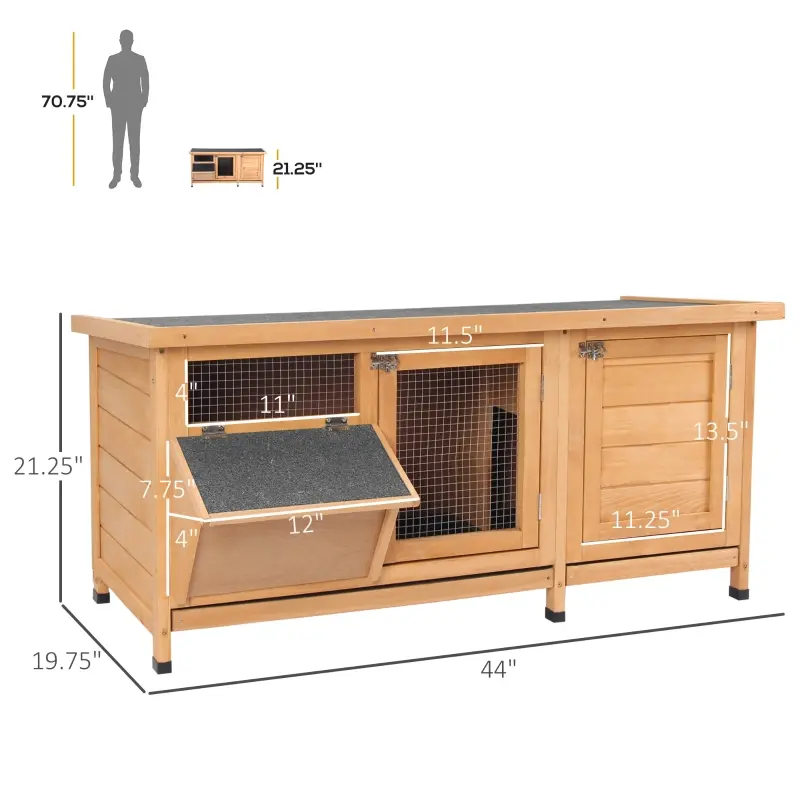 PawHut Large Bunny Hutch, Rabbit Cage with 2 Outside Areas and 1 Main House for Small Animals, Yellow