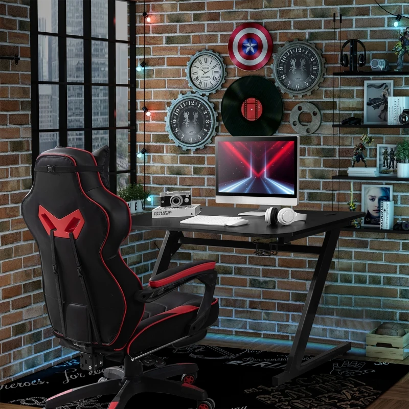 HOMCOM 47.25" Gaming Desk Computer Home Office Gamer Table Workstation Metal Frame with Cup Holder, Headphone Hook, Cable Management, Black