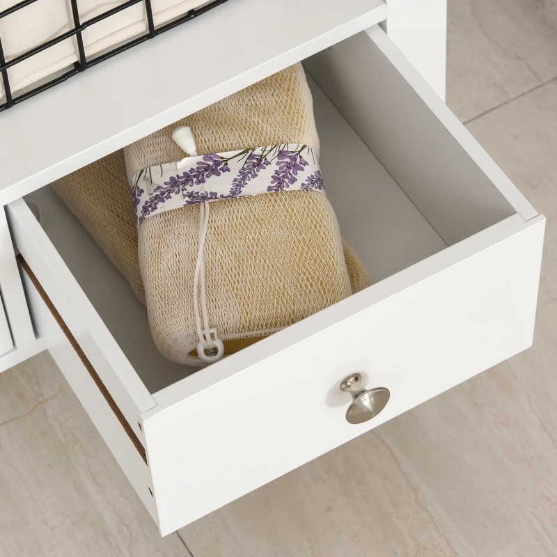 kleankin X- Frame Freestanding Floor Bathroom Storage with Two Drawers, Storage Organizer, Cabinet with 3 Shelves, White