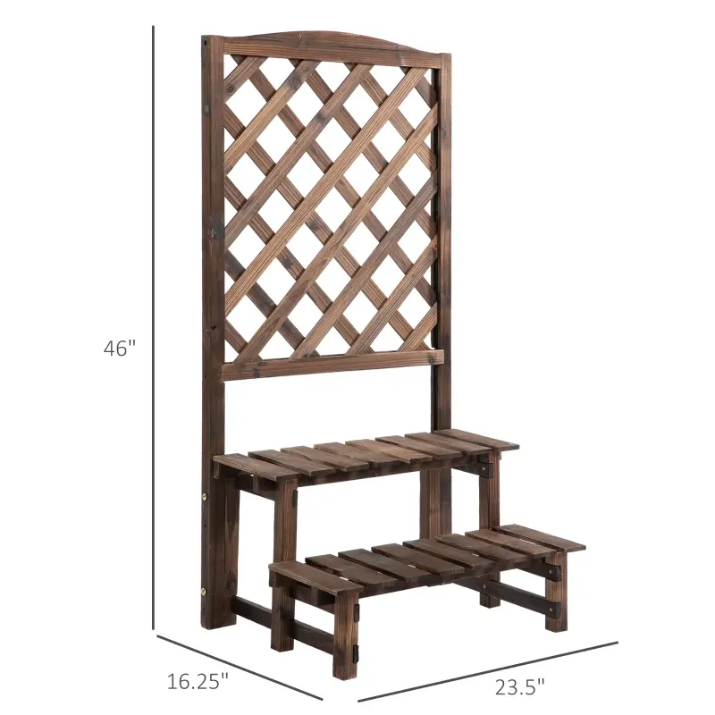 Outsunny Outdoor Plant Stand, Wooden Tiered Plant Shelf with Trellis for  Climbing Vines, Ladder Flower Pot Display Stand for Patio Garden Balcony Living Room